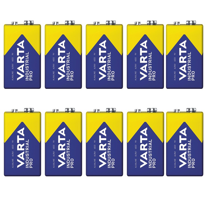 10 baterii R9V R-9 6LR61 9V R-9 alcaline Varta Industrial Pro