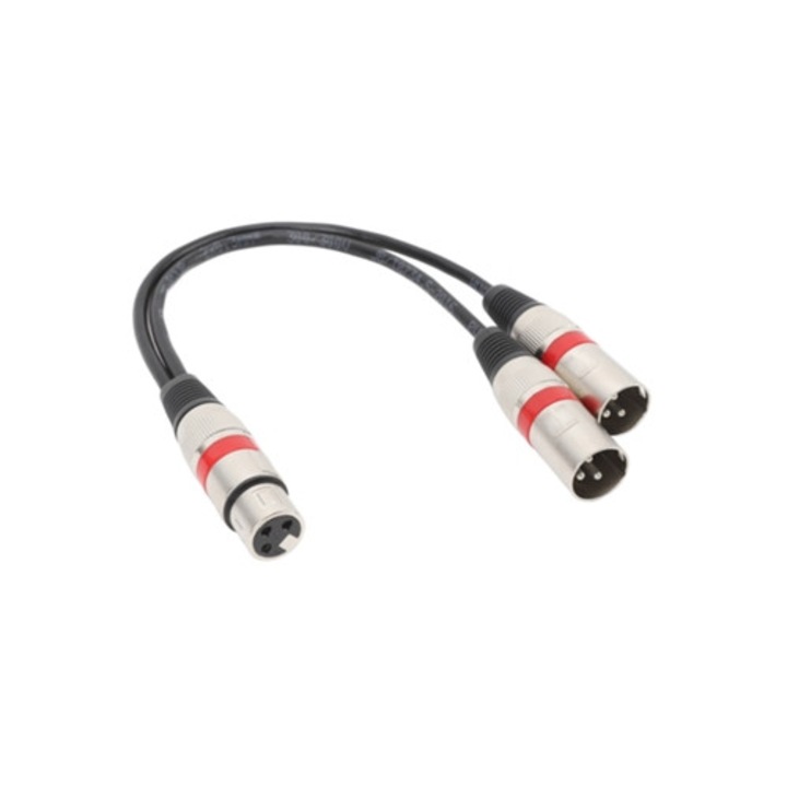 XLR elosztó kábel, 11.8 hüvelyk, 1 XLR anya - 2 XLR apa, 22 AWG, hangberendezésekhez