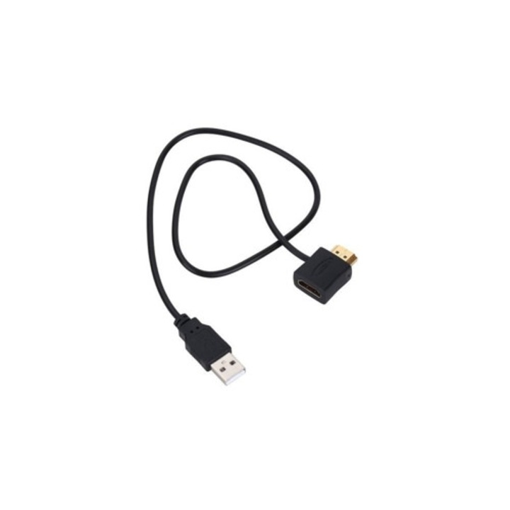 HDMI мъжки към женски адаптер, USB 2.0 захранващ кабел, 50 см