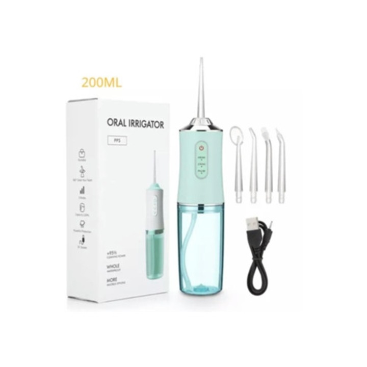 Irigator bucal portabil, 200ml, IPX7, albastru