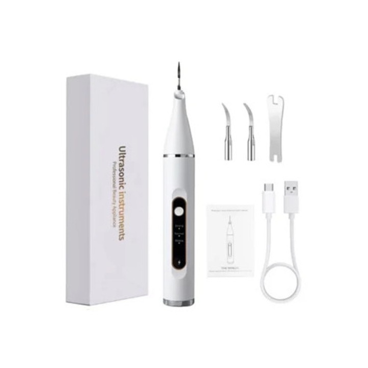 Hordozható ultrahangos elektromos szájzuhany, fehér, 2 fém fejjel és 1 kulccsal