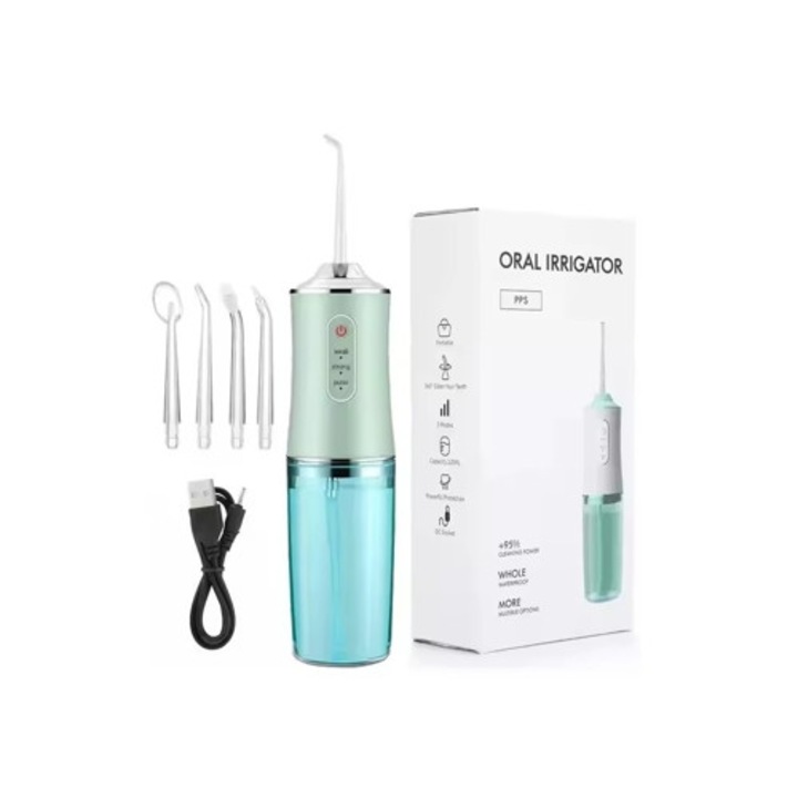 Hordozható elektromos szájzuhany, zöld, 4 fúvóka