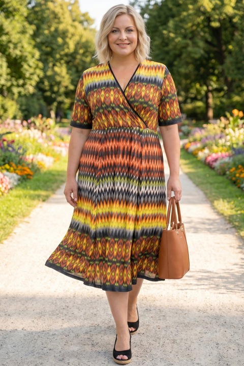 Rochie cu model galben si portocaliu 52