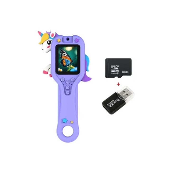 500x nagyító, 2.0 hüvelykes képernyő, 32GB memóriakártya, kártyaolvasó, lila egyszarvú
