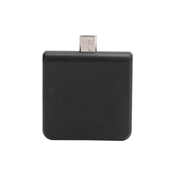 Cititor de carduri portabil pentru smartphone-uri, micro USB, RFID UHF, negru