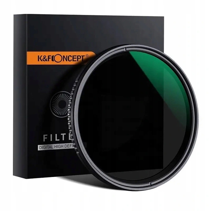 K&F Concept ND8-ND2000 променлив ND филтър / неутрален филтър, регулируем 3-11 стопа, 18-слойно оптично стъкло, тънка алуминиева рамка, черен/зелен, 62 мм