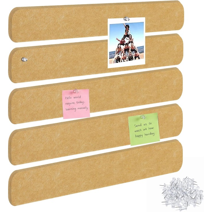 Filc para panel készlet, 5 darab, 33x5 cm, öntapadós, 30 átlátszó tűvel, irodai és otthoni dekoráció