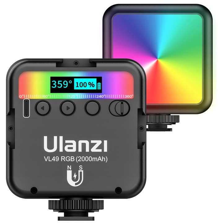 Ulanzi VL49 RGB LED lámpa, 60 dióda, 800 Lux, 2000 mAh, 8x6,6x3cm, USB-C kábellel