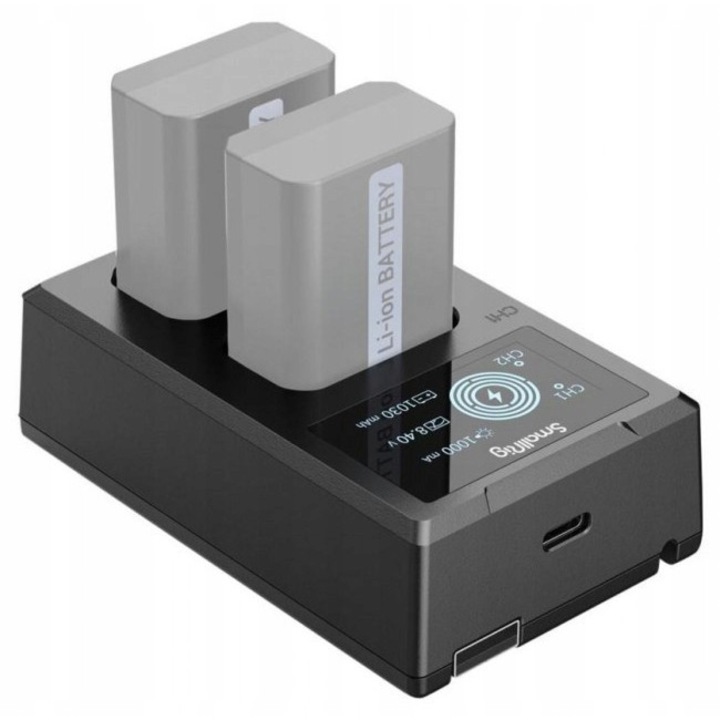 Incarcator SmallRig 4081 pentru acumulatori Sony NP-FW50, 2 locuri, USB-A, USB-C, 90x56x27mm