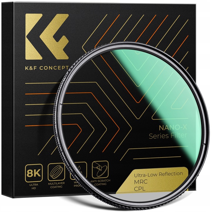 Filtru polarizator CPL K&F Concept Nano-X Ultra Low Reflection 67mm, 28 nano-straturi, slim 5.3mm