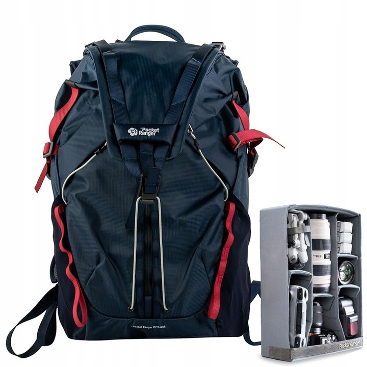 Pocket Ranger kültéri fotós hátizsák, 35-45l, 16"-os laptop rekesszel, sötétkék színben