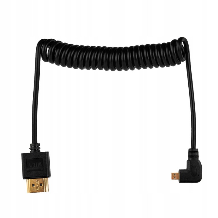 Ъглов HDMI кабел - micro HDMI 50см спирален MITOYA 2.1 4K 120 Hz