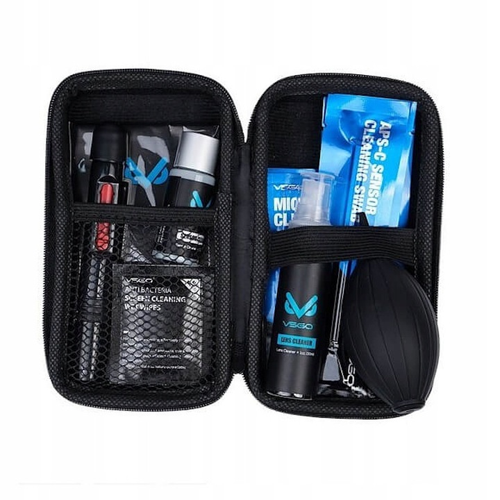 Set de curatare VSGO DKL-20 pentru aparat foto si camera, etui rigid