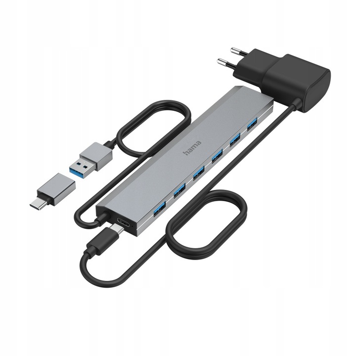 USB хъб Hama 7 порта 3.2 Gen1, USB-C адаптер, 15.6x3.2x1.2см