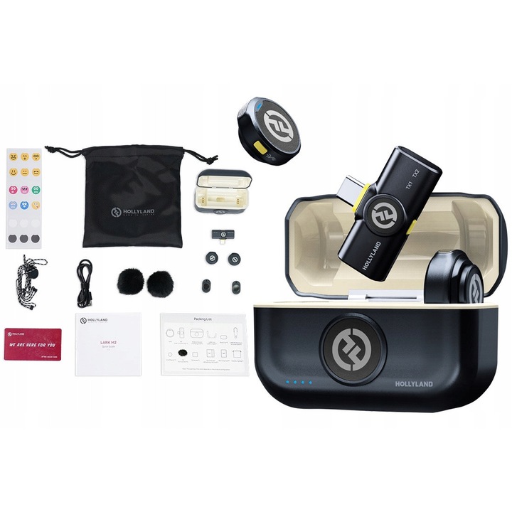 Hollyland Lark M2 vezeték nélküli mikrofon szett, 2 lavalier mikrofon, USB-C, fekete, 40 óra üzemidő