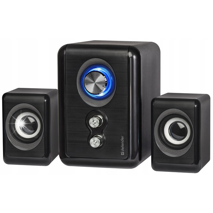 Set boxe PC Defender V11 2.1, 6W, negru, compact, cu iluminare LED