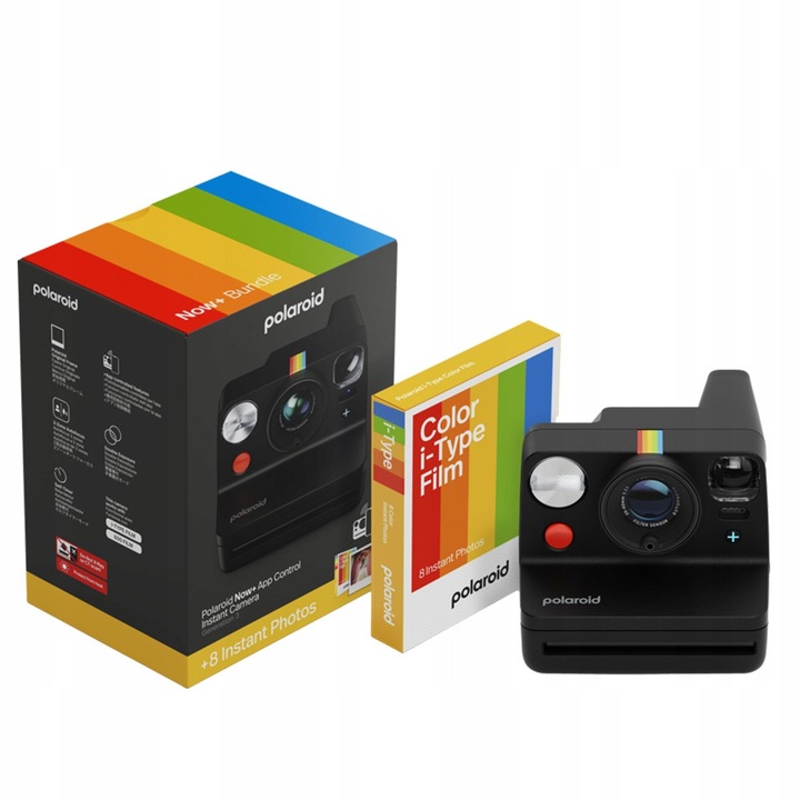 Aparat foto instant Polaroid Now+ Gen 3, alb, set cu 8 filme colorate, dimensiuni 15,02x11,22x9,6cm