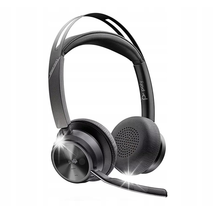 Poly Voyager Focus 2 vezeték nélküli fejhallgató, Bluetooth, ANC, fekete, 155x66x183mm