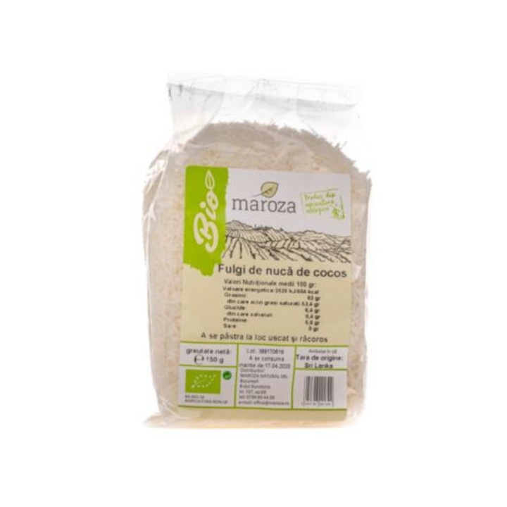 Fulgi de nuca de cocos raw si bio, 150gr, Maroza