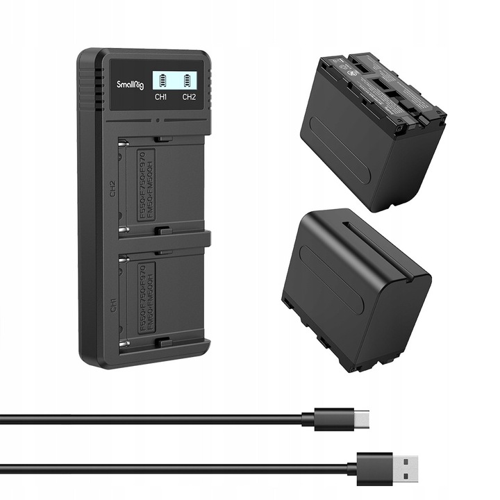 Set acumulatori NP-F970 cu incarcator, SmallRig, USB-C, 0,6m