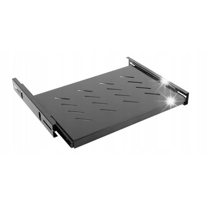 Szekrény polc 19'' 1U 465x350mm fekete, 60kg teherbírás