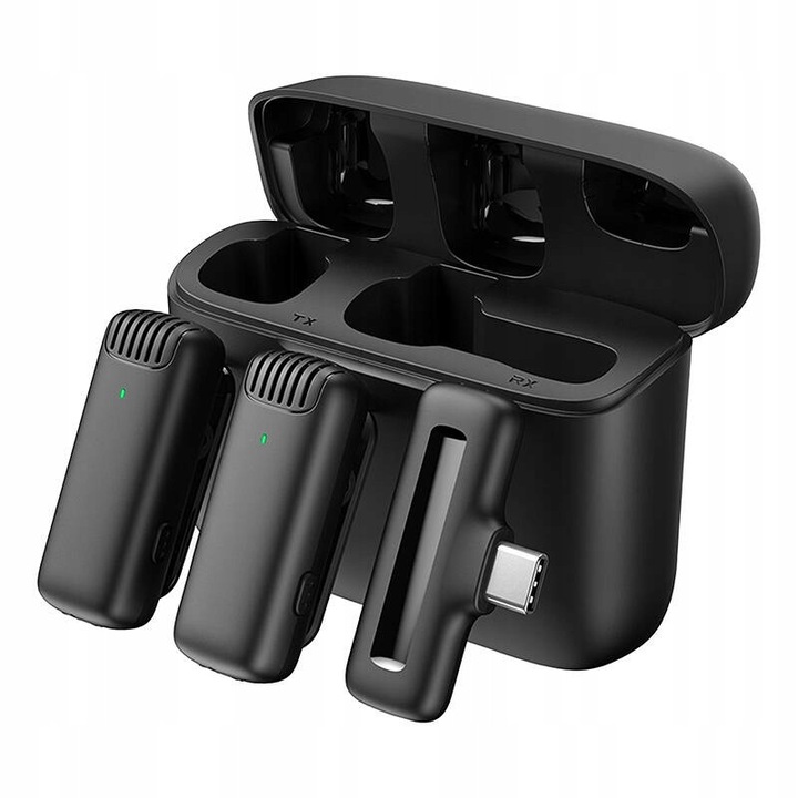 Set microfoane lavalier Apexel APL-MIC008, wireless, 2.4GHz, reducere zgomot, tip-C, 20m