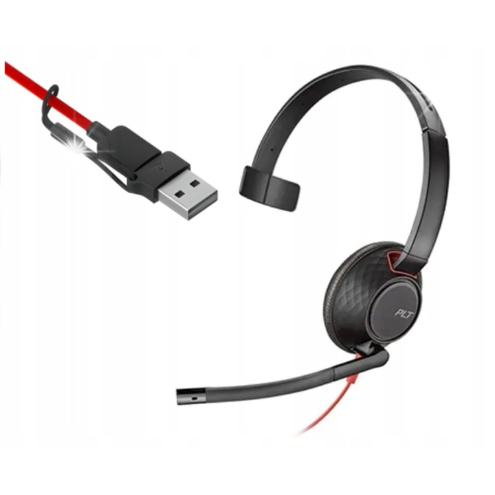 Poly Blackwire 5210 PC fejhallgató, USB-C + Jack 3.5mm, összecsukható, kényelmes, fekete
