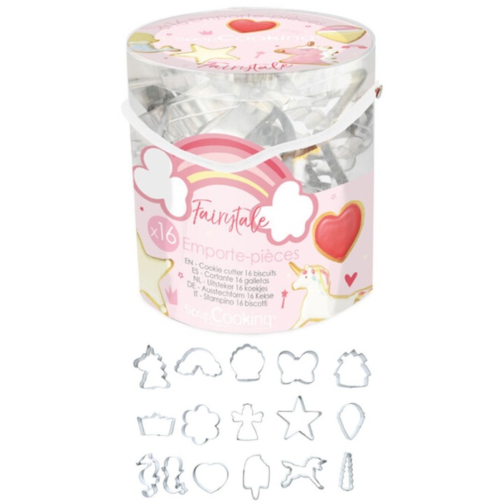 Set forme prajituri Scrap Cooking, 16 bucati, modele diverse, 3x6x2cm si 8.5x10x2cm, material: metal.
