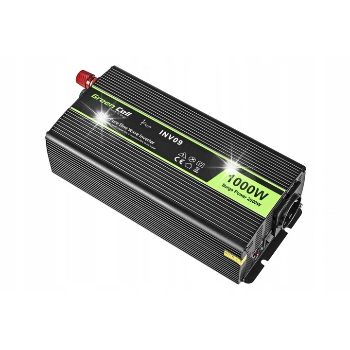 Green Cell 12V/230V 1000W autós inverter, USB port, alumínium ház, kompakt