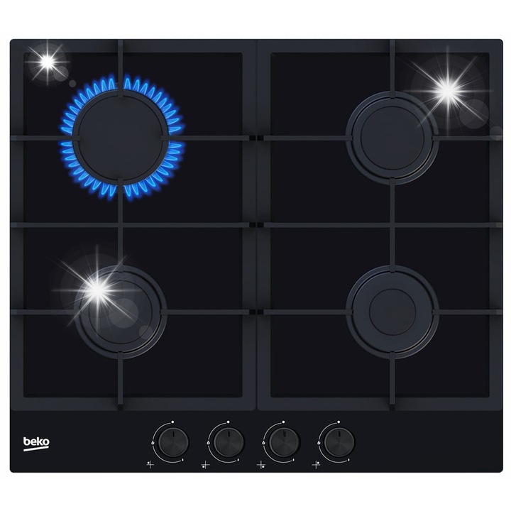 Beko HILG642C5SB gázfőzőlap, 4 égős, üveg, 60x51cm, fekete
