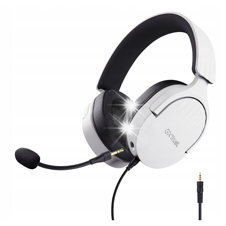 Casti PC Trust GXT 489 FAYZO, alb, cu microfon, 50mm, 1,2m cablu audio