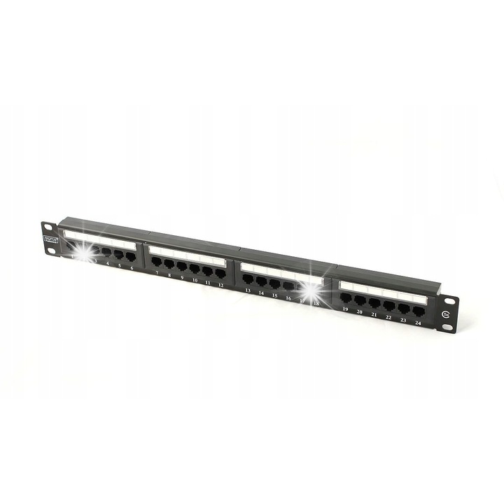 Patch panel 19", 24 port, cat.5e, U/UTP, 1U, árnyékolatlan, 483mm