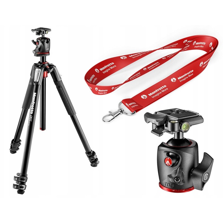 Stativ Manfrotto 055XPRO, 3 sectiuni, coloana Q90, aluminiu, negru, set cu cap de tip bila MHXPRO-BHQ2