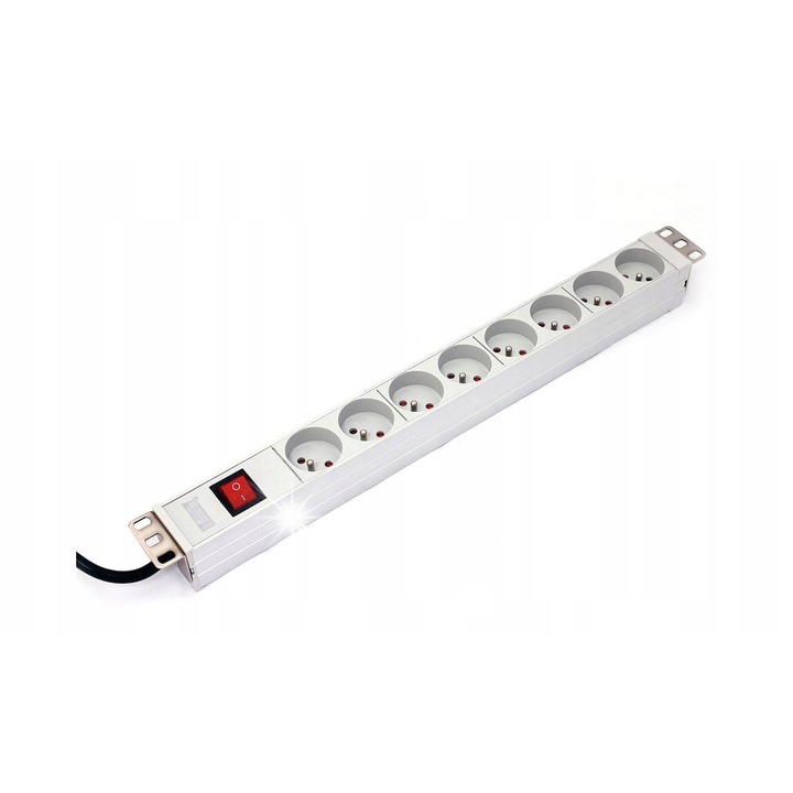 Lista de alimentare PDU 19'', Digitus, 8 guri, 1.8m, alb, montaj Rack