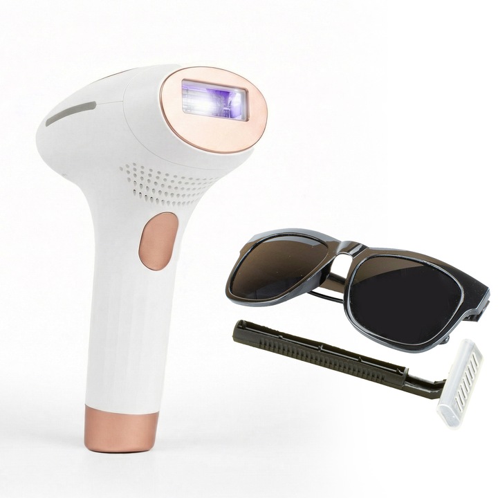 IPL szőrtelenítő HAKO PRO L100, 999.999 impulzus, 9 intenzitási fokozat, fájdalommentes végleges szőrtelenítéshez, Ice-Cool funkcióval, fehér