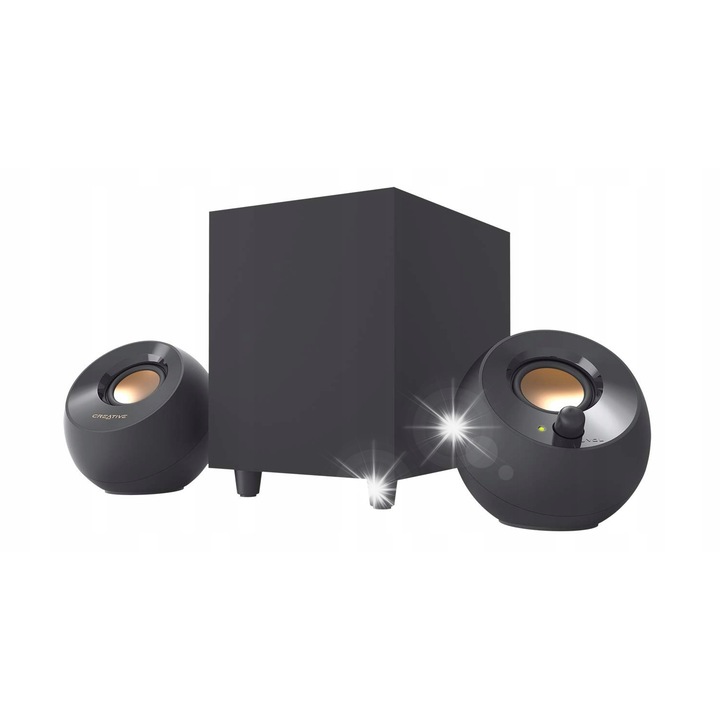 Set boxe 2.0 Creative Pebble V2, 16 W, USB Type-C, negru, dimensiuni 122x116x115mm