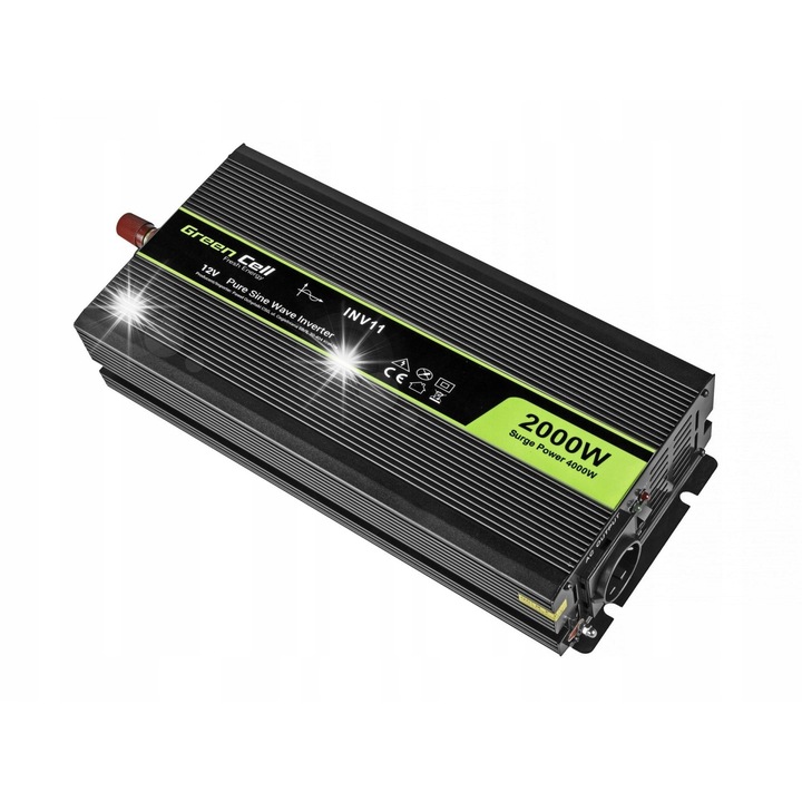 Green Cell 12V/230V 2000W/4000W autós inverter, tiszta szinuszos, USB port