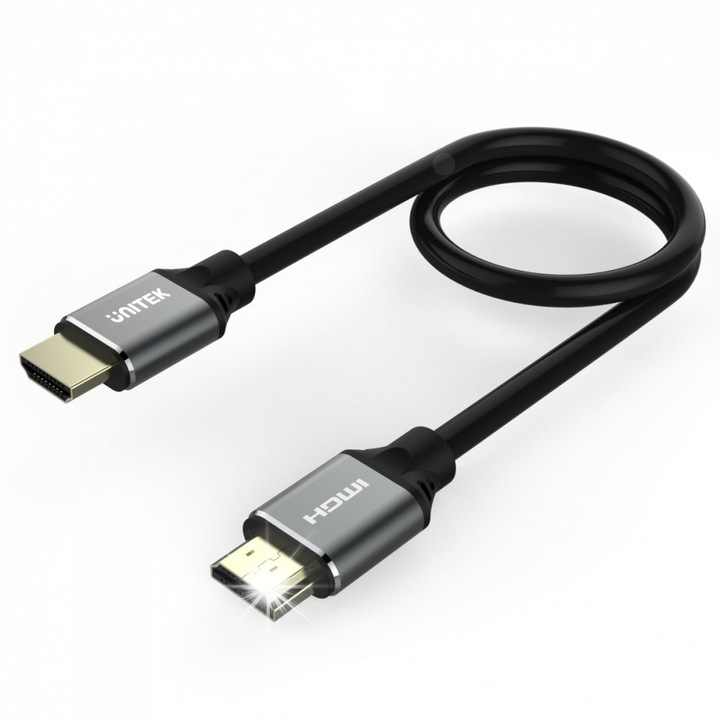 Cablu HDMI 2m, Unitek, v2.1, 8K@60Hz, 4K@120Hz, negru, argintiu