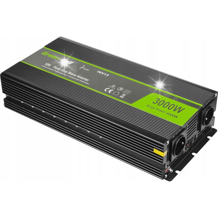 Inverter auto GREEN CELL 12V/230V 3000W/6000W, sinus curat, port USB