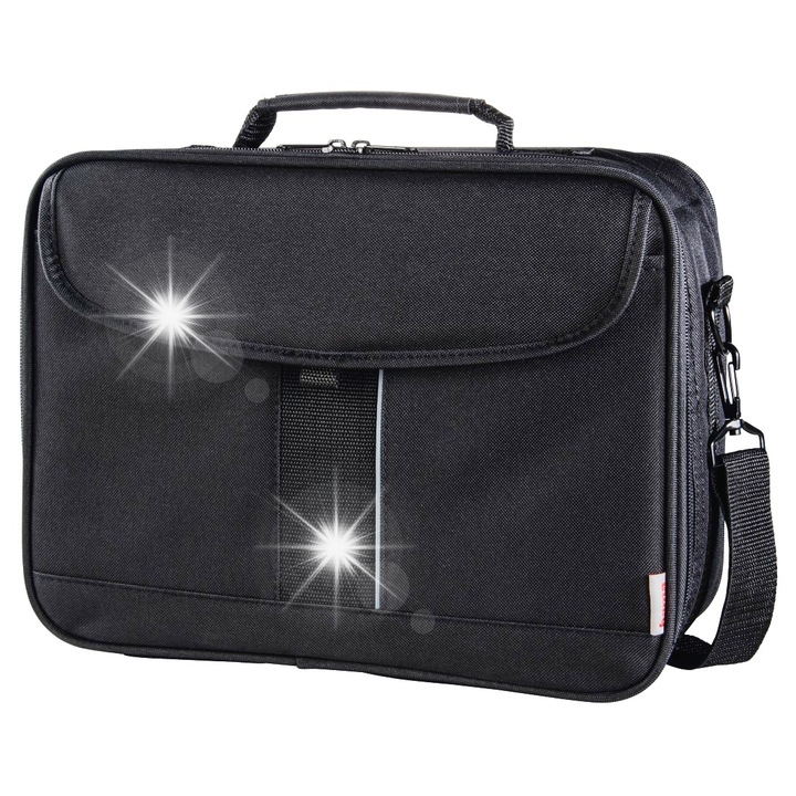 Torba clasica pentru proiectoare Hama Sportsline L, neagra, 39x27x15cm, cu compartiment interior ajustabil, curea de umar detasabila