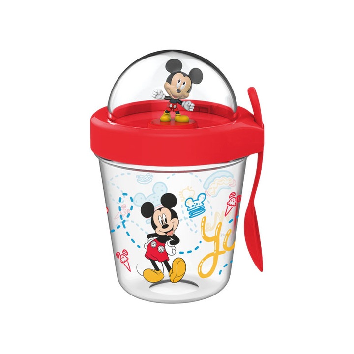 Disney Mickey ajándékszett, 350 ml-es bögre kanállal és fedővel