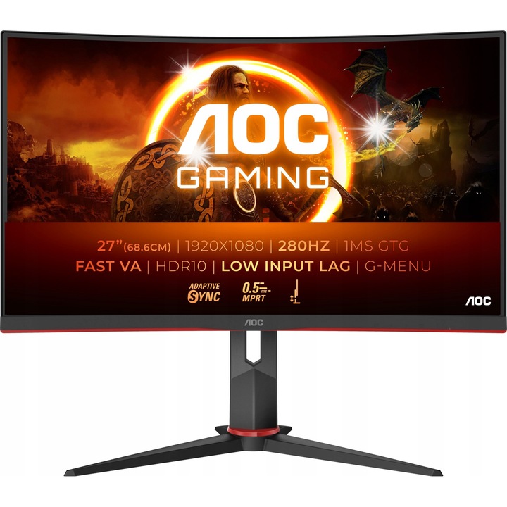 Monitor AOC C27G2Z3 27" Curbat VA 280Hz Culoare negru-rosu, reglare inaltime
