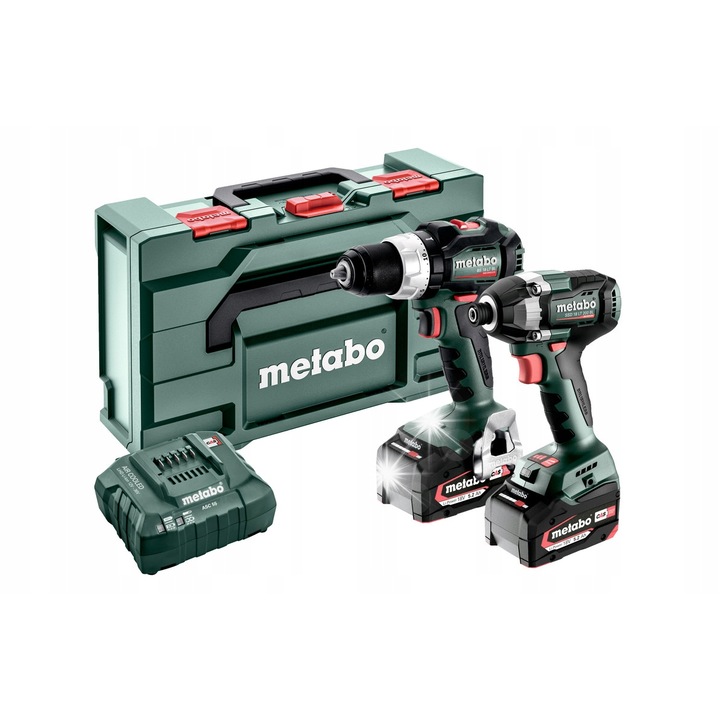 Set combo 18V, wiertarko-surubelnita METABO BS 18 LT BL, surubelnita cu impact METABO SSD 18 LT 200 BL, 2 acumulatori 5,2Ah, cutie METABOX