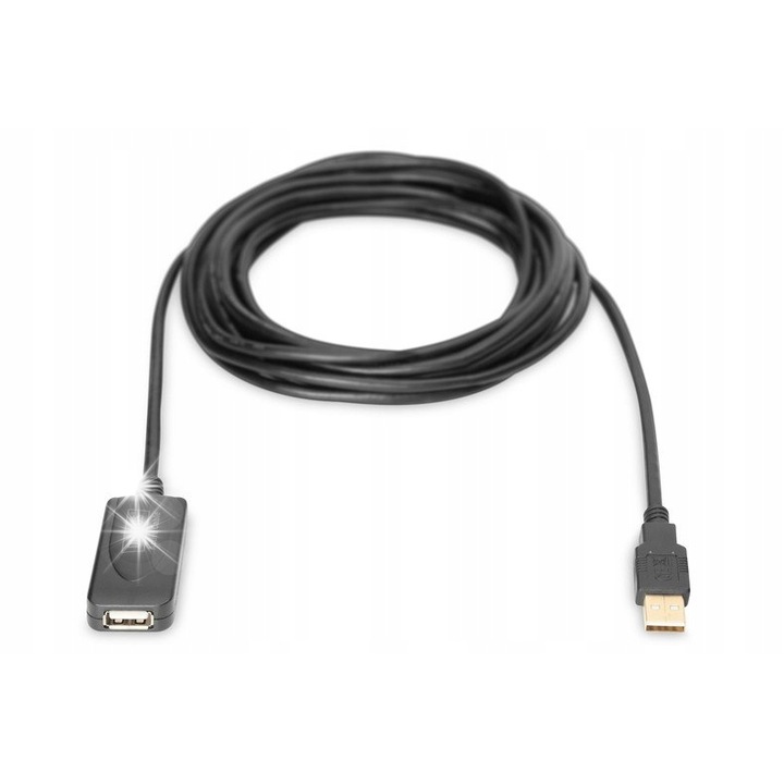 Digitus USB 2.0 kábel 5m, A típusú dugó/A típusú aljzat, fekete színű