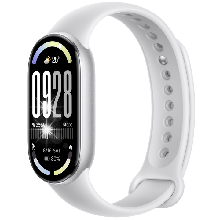 Bratara fitness Xiaomi Smart Band 10, 1,72" AMOLED, 150+ moduri sport, argintiu glaciar