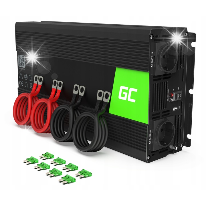 Inverter autó GREEN CELL 12V/230V 2000W/4000W, USB port, módosított szinuszhullám, 230V