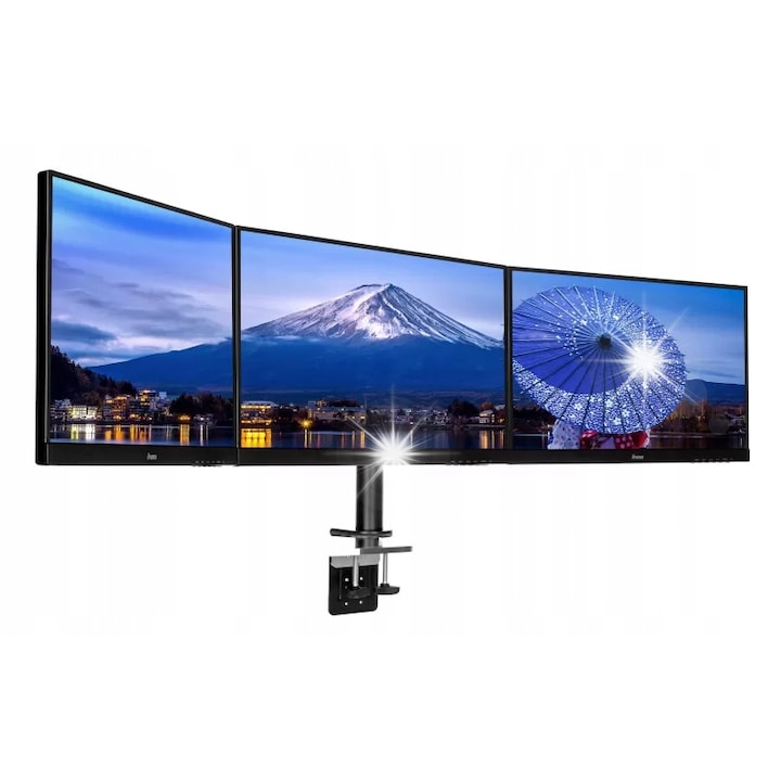 Állvány 3 db IIYAMA monitorhoz, 10"-27", PIVOT 90 forgatás, magasságállítás 200-400mm