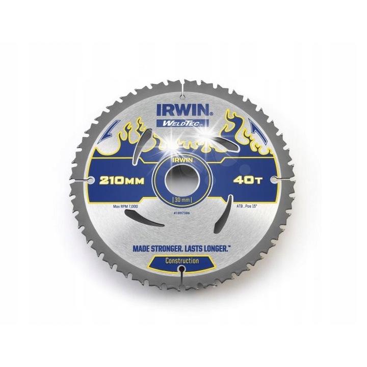 Циркулярен диск MPP WT 210x30x20mm 40T, Irwin, технология WeldTec, вентилационни отвори