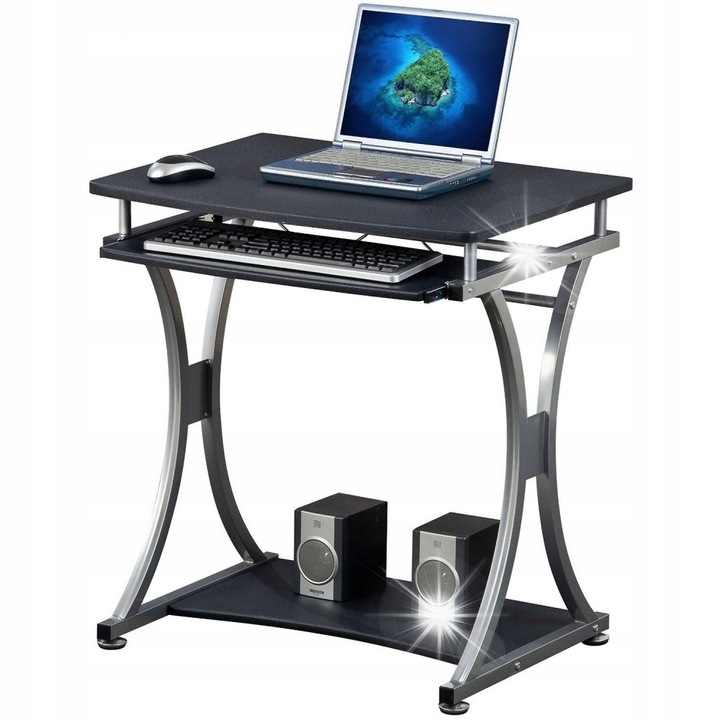 Birou computer, Techly, grafit, 700x550mm, cu suport pentru tastatura retractabil