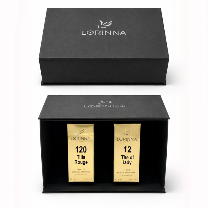 Set parfum Lorinna Paris The of lady & Tilia Rouge, 2 x 50 ml, Cutie cadouri parfum premium
